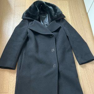 Acne Studios Black Wool Coat with Fur collar